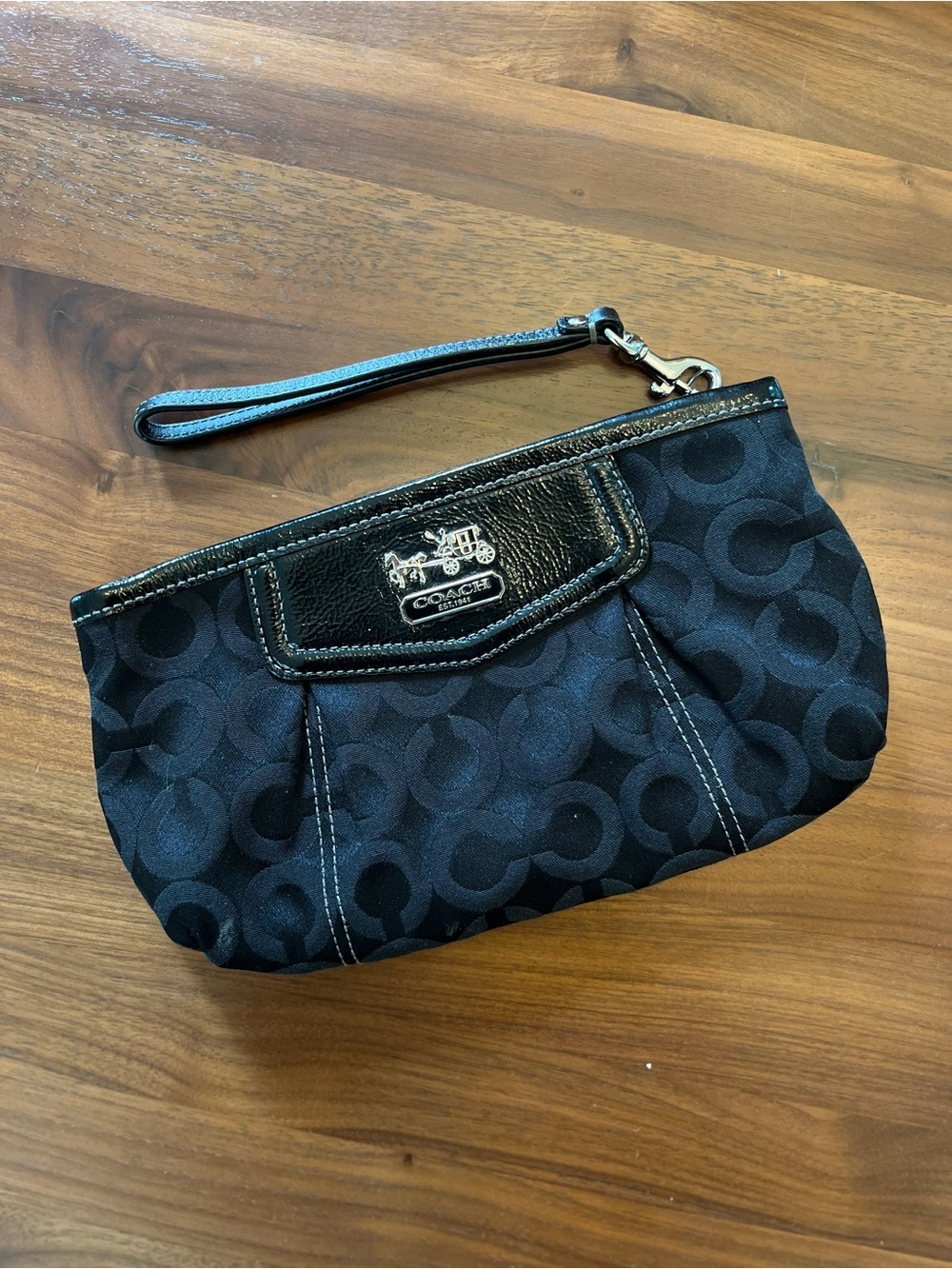 Coach Black Signature Wristlet Clutch with Leather Trim